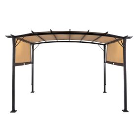 350x280x230.5cm Dark Brown Column, Brown Adjustable Shade Cloth, Curved Top, Folding Shed, Aluminum