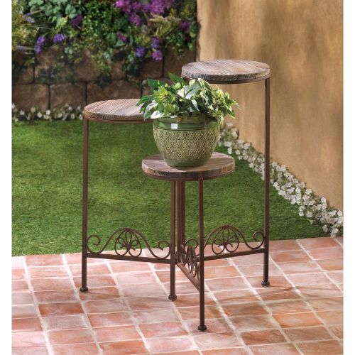 Vintage-Inspired Rustic Triple Plant Stand for Indoor and Outdoor Decor