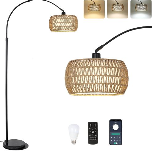 Simian Rattan Standing Lamp, 3 Color Temperature Adjustable Unavailable Platforms- Welfel Simian Rattan Standing Lamp, 3 Color Temperature Adjustable Unavailable Platforms- Welfel